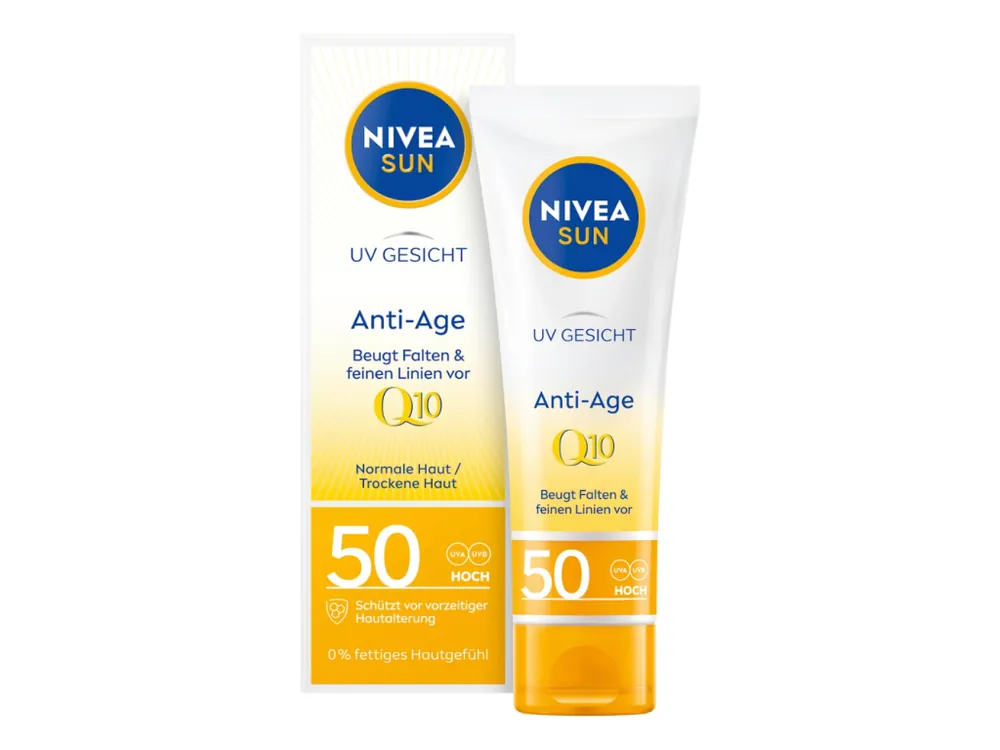 Vrácení Zdarma Nivea Sun pleťový krém na opalování SPF 50 Anti-age Q10 proti vráskám 50 ml