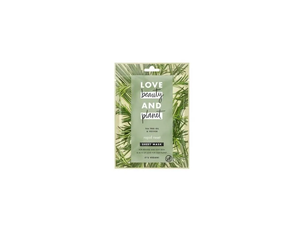 Love Beauty and Planet pleťová maska textilní 1 ks Tea Tree Oil & Vetiver Oblíbený