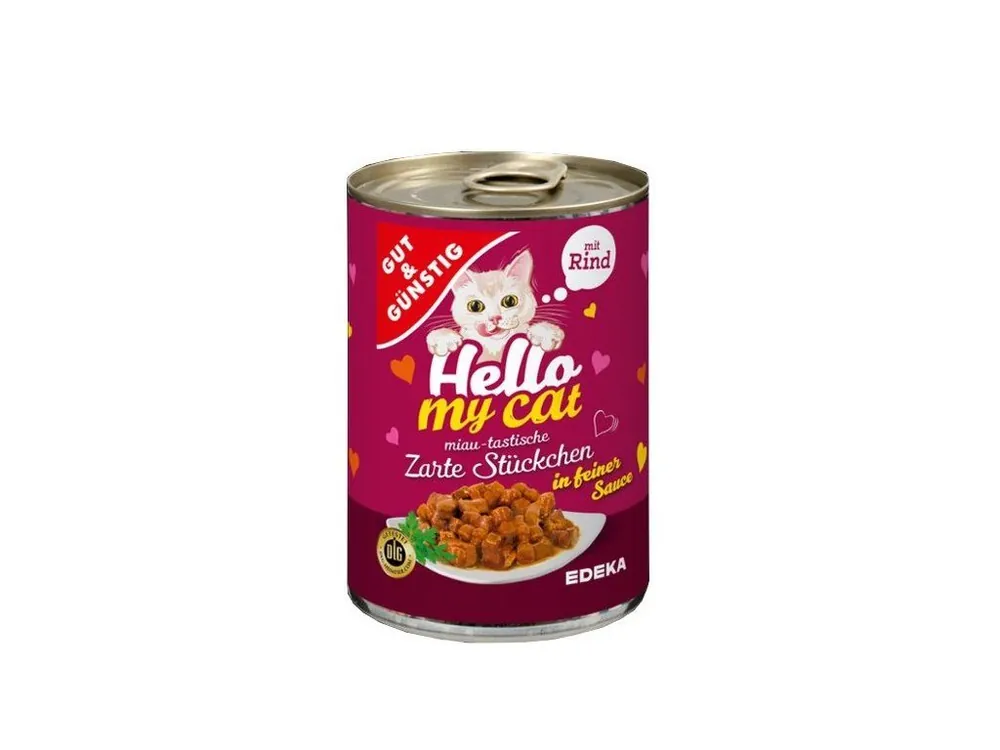 Speciální Cena Gut & Günstig Hello My Cat konzerva 415 g Hovězí maso v omáčce