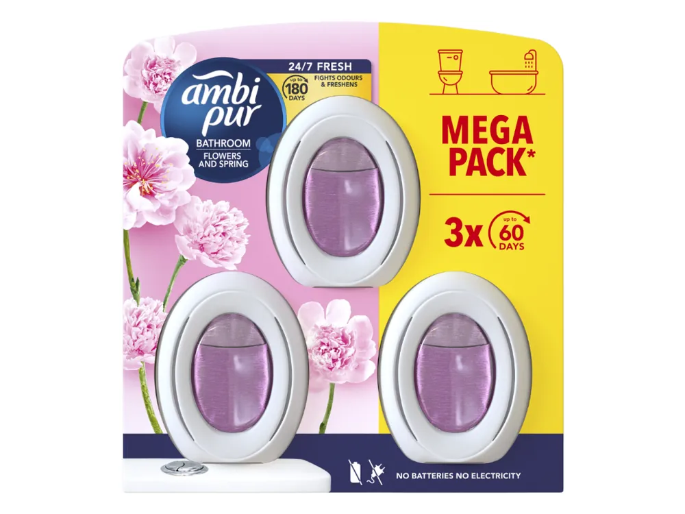 Ambi Pur Bathroom osvěžovač vzduchu 3 x 8 ml Flowers & Spring Víkendová Akce