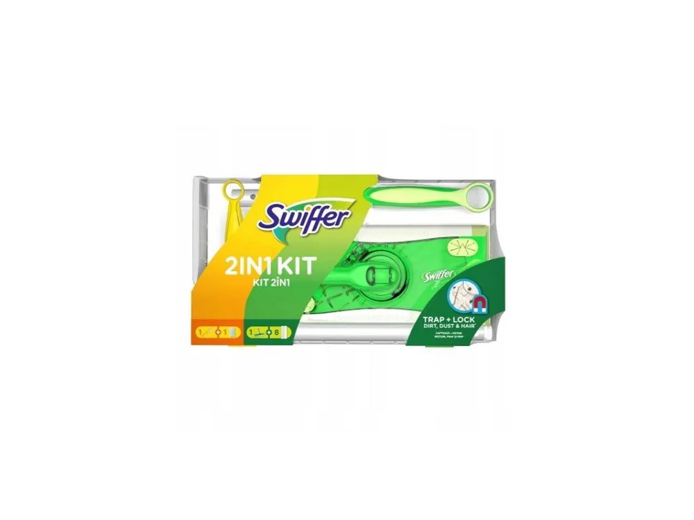 Značkový Swiffer sada 2v1 prachovka & mop (rukojeť + 1 náhrada a mop + náhrady 8 ks)