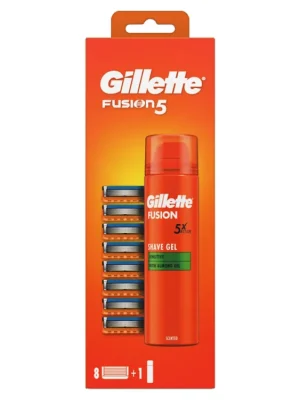 Gillette náhradní hlavice Fusion5 8 ks + gel na holení 200 ml Sensitive Zlevněný