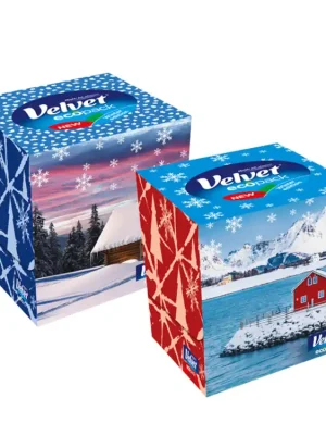 Velvet papírové kapesníky BOX 60 ks 3-vrstvé Winter Edition Víkendová Akce