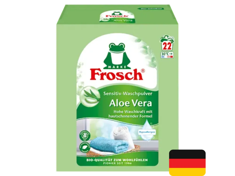 Značkový Frosch prací prášek 22 dávek Sensitiv s Aloe Vera 1,45 kg