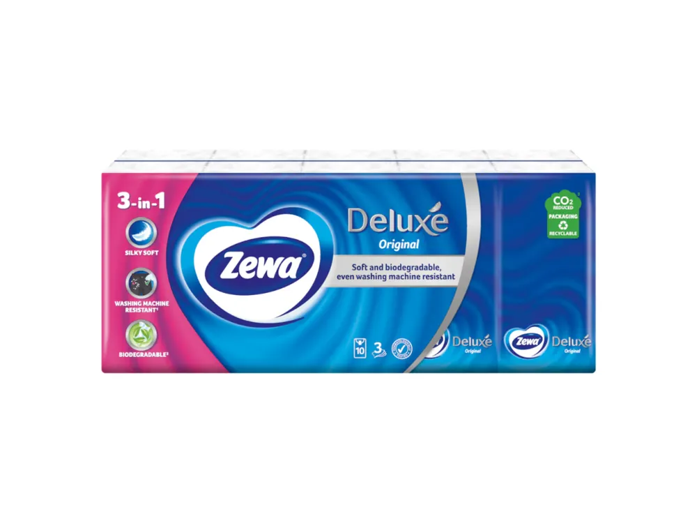 Zewa papírové kapesníčky 10x10 ks 3-vrstvé Deluxe Original Nejprodávanější