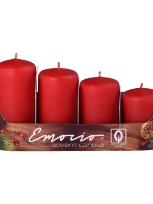 Emocio adventní svíčky 4 ks červené 40x59/69/78/87 mm Levný