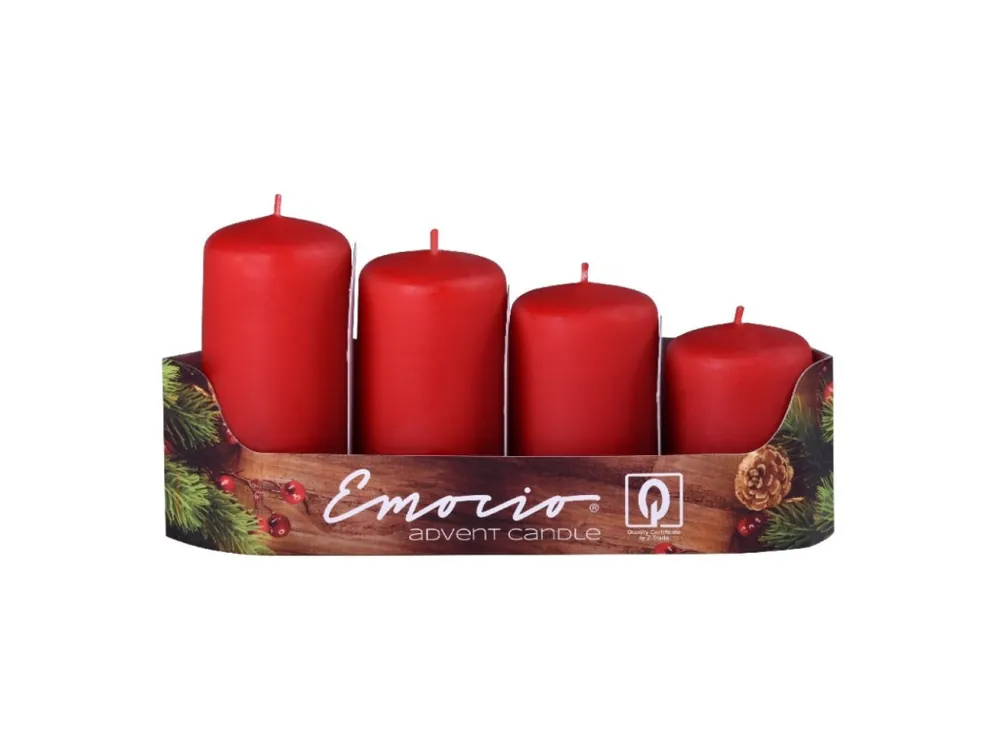 Emocio adventní svíčky 4 ks červené 40x59/69/78/87 mm Levný