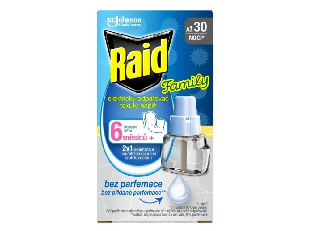 Raid náhradní náplň do elektrického odpařovače na komáry 21 ml = 30 nocí Family Přímo Od Výrobce