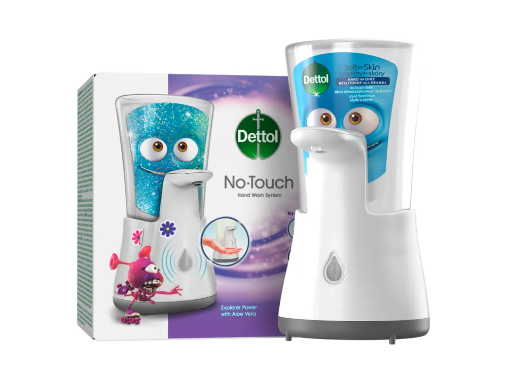 Must-Have Dettol Kids bezdotykový dávkovač mýdla + náplň 250 ml Dobrodruh + samolepky