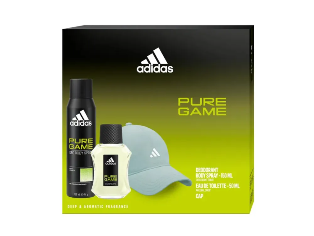 Autentický Adidas dárková sada Pure Game (EDT 50 ml + deodorant 150 ml + kšiltovka Adidas)