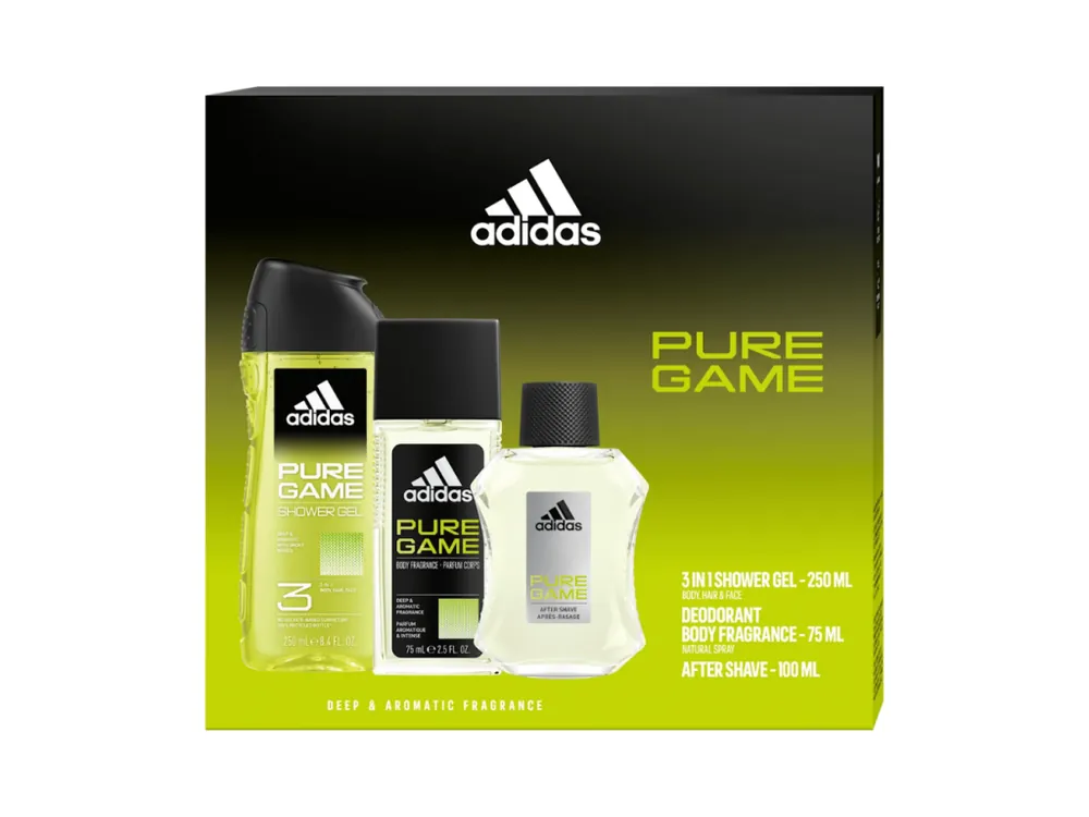 Jen Po Omezenou Doba Adidas dárková sada Pure Game (sprchový gel 250 ml + DNS 75 ml + VPH 100 ml)