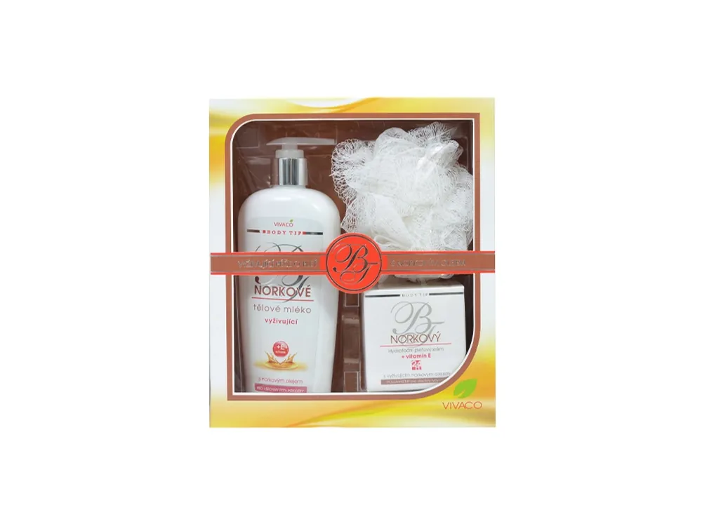 Body Tip dárková sada Norkový krém 50 ml + tělové mléko 400 ml + houba Nejprodávanější