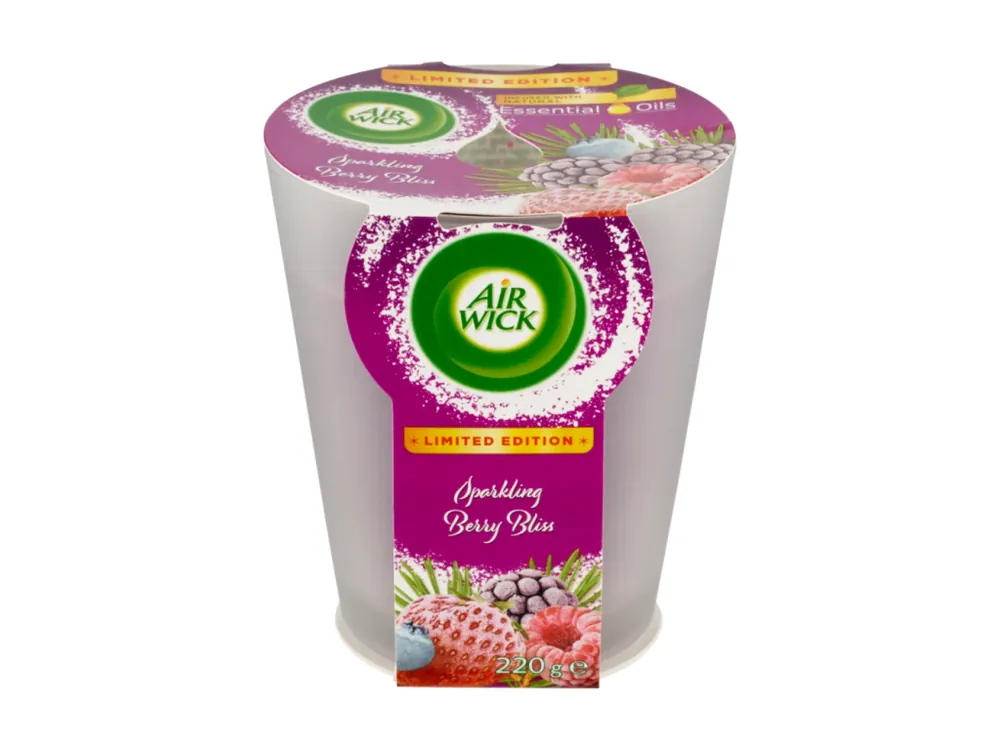 Air Wick svíčka 220 g Essential Oils Sparkling Berry Bliss Objednat Nyní