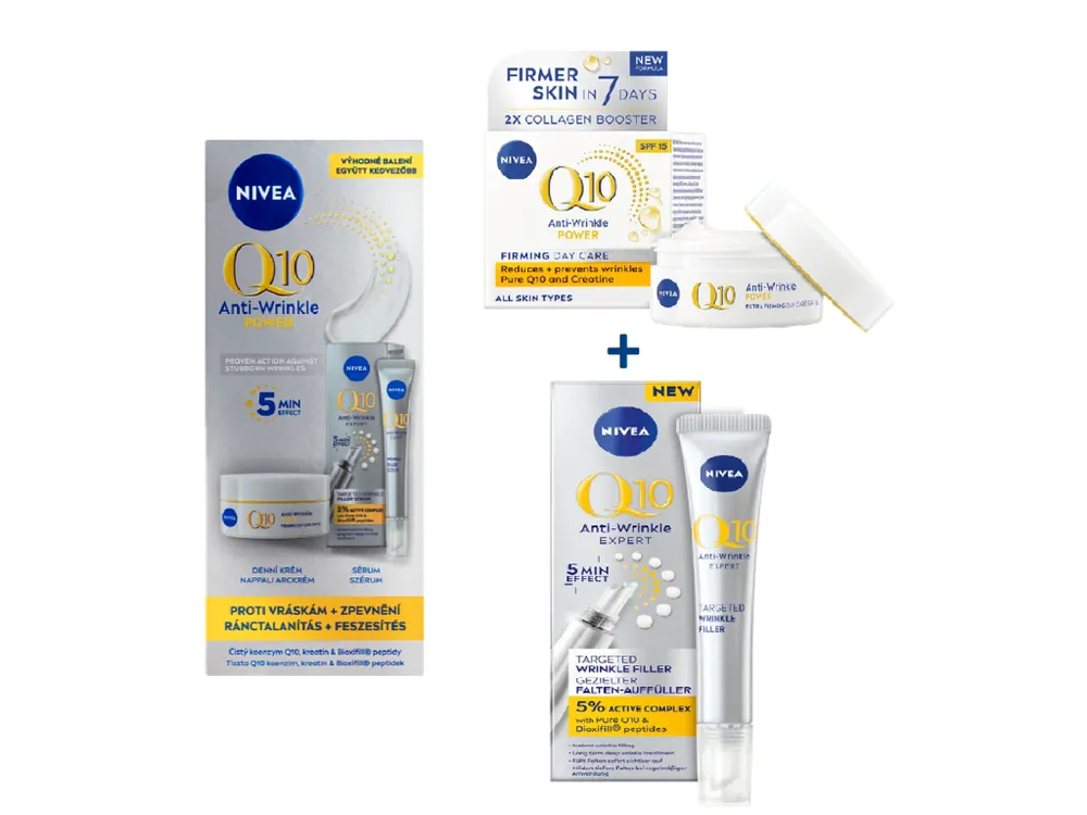 Nivea sada Q10 Anti-Wrinkle Power (denní krém 50 ml Q10 + sérum 15 ml Q10) Nová Kolekce