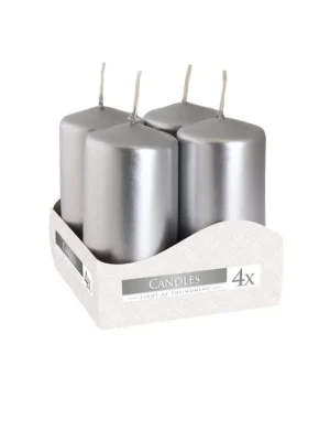 Cenová Bomba Bispol svíčky adventní 4 ks stříbrné metalické 40x80 mm