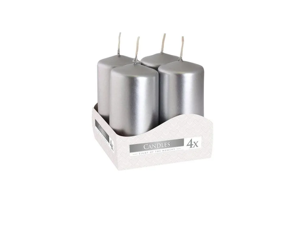 Cenová Bomba Bispol svíčky adventní 4 ks stříbrné metalické 40x80 mm