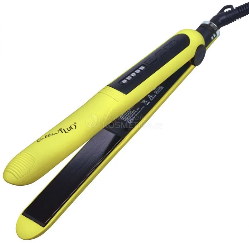 Značkový Gettin Fluo Mini Hair Straightener Set - Mini žehlička na vlasy Žlutá + kartáč na vlasy Žlutý Dárková sada