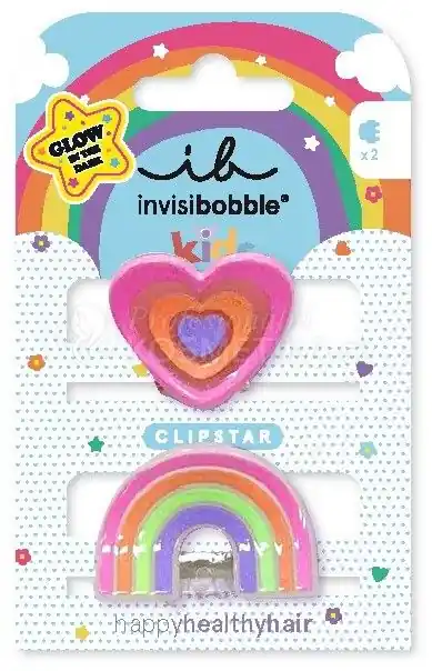 Ověřený Invisibobble CLIPSTAR GLOW KIDS Happy Heart - Dětská sponka do vlasů 2 ks