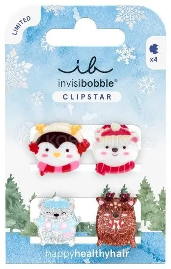 Nová Kolekce Invisibobble CLIPSTAR KIDS Cozy Snowy Friends - Sponka do vlasů 4 ks