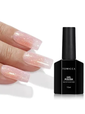 Omezená Nabídka TOMICCA Glitrový gelový lak na nehty růžový GF12, 15 ml