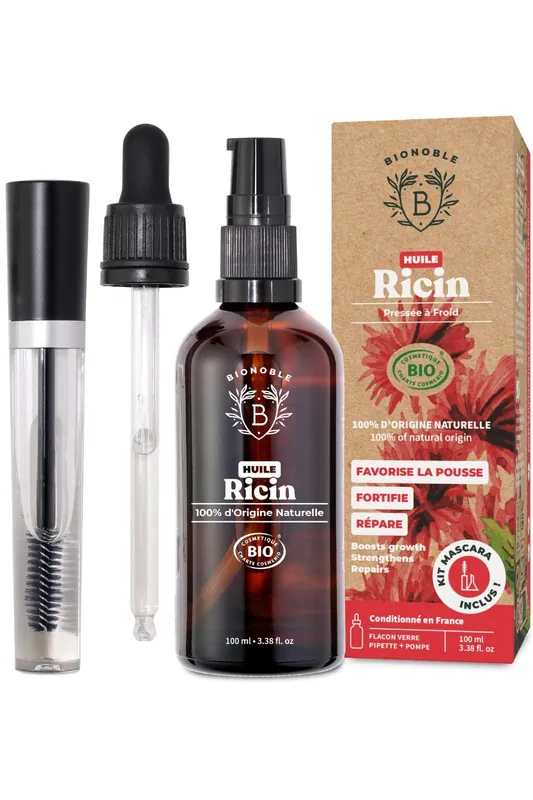 Sezónní Sleva Bionoble Organický ricinový olej 100 ml + sada na řasenku