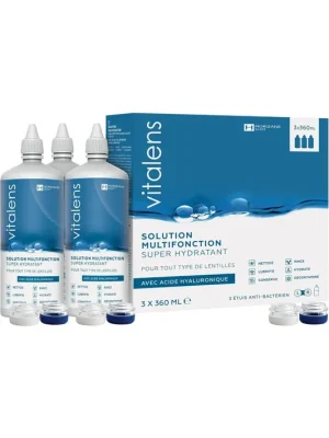 vitalens Multifunkční roztok na kontaktní čočky 3x360ml+3 pouzdra-poškozená krabice Oblíbený