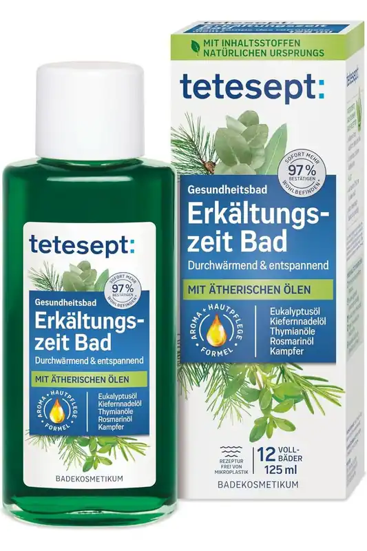 Tetesept Cold Time Bath Zdravotní koupel pro chladné období s 5 esenciálními oleji 125 ml Autentický