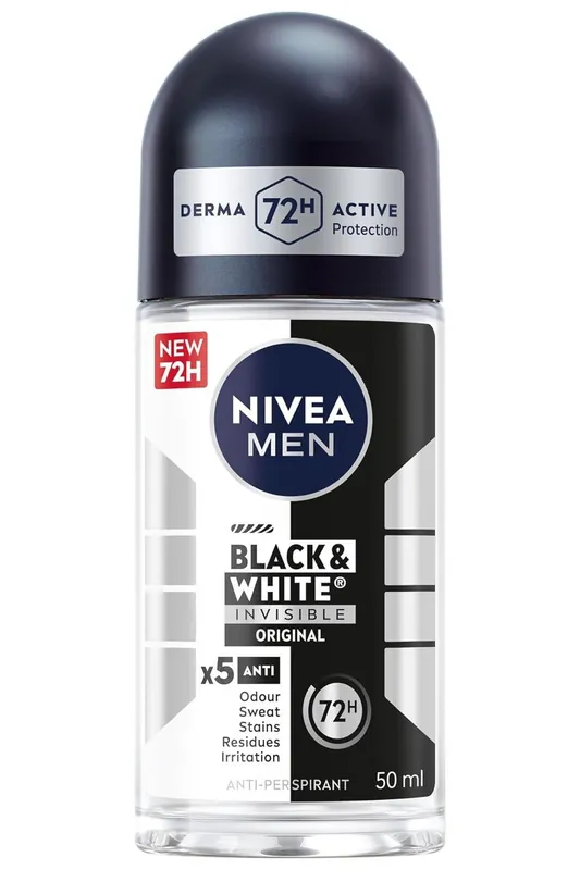 Super Cena NIVEA MEN Black & White Invisible antiperspirant roll-on 5v1 50 ml