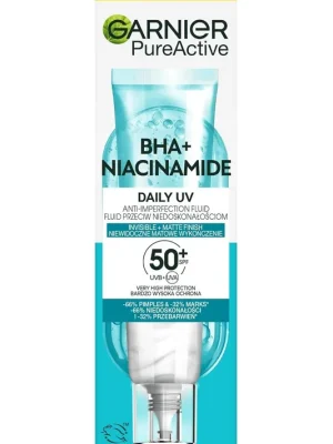 Aktuální Garnier Pure Active BHA + Niacinamidový fluid proti nedokonalostem pleti s SPF50+, 40 ml