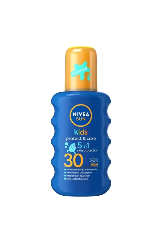 NIVEA SUN Kids Protect & Care dětský barevný opalovací sprej SPF 30, 200 ml Značkový