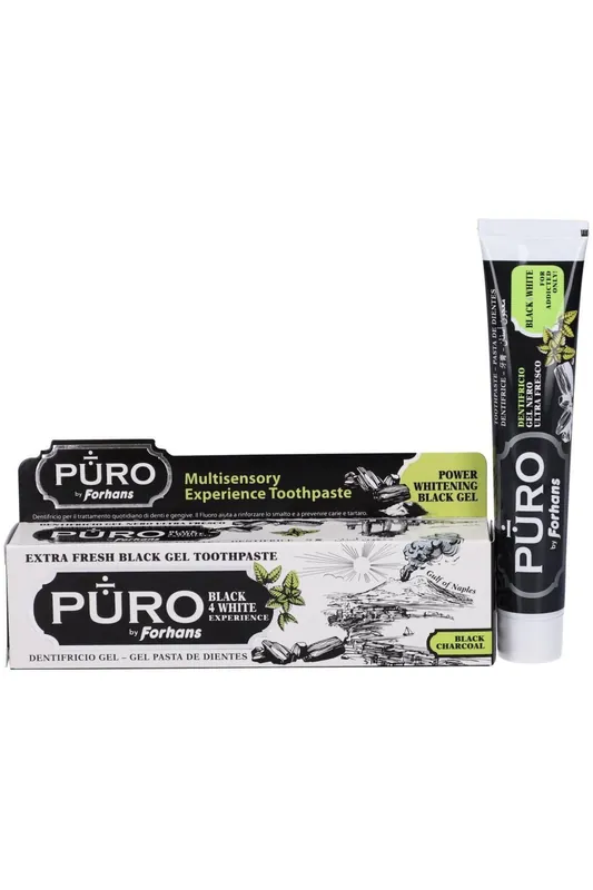 Puro by Forhans, Black4White zubní pasta gel s aktivním uhlím 75 ml Nová Kolekce