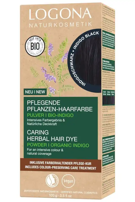 LOGONA Naturkosmetik Výživná rostlinná barva na vlasy indigo černá 100 g Ověřený