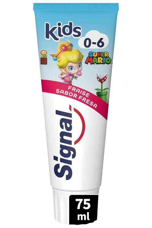 Super Cena Signal Dětská zubní pasta Super Mario 0-6 let s jahodovou příchutí na mléčné zuby 75 ml