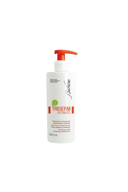 Autentický Bionike TRIDERM INTIMATE osvěžující čisticí prostředek pro citlivou pokožku pH 5,5 500 ml-poškozený uzávěr