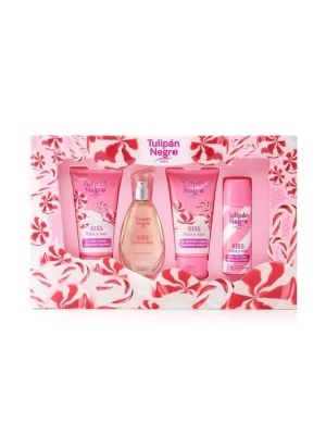 Tulipán Negro - Kiss Set 4 kusy 2019 - tělový sprej 50 ml, sprchový gel 75 ml, kolínská voda 50 ml, tělové mléko 75 ml Doprava Zdarma