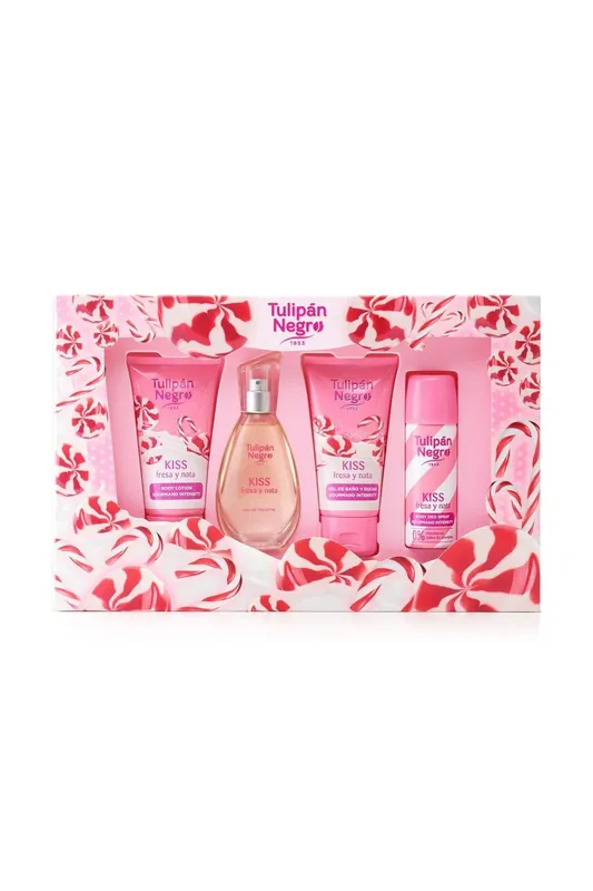 Tulipán Negro - Kiss Set 4 kusy 2019 - tělový sprej 50 ml, sprchový gel 75 ml, kolínská voda 50 ml, tělové mléko 75 ml Doprava Zdarma