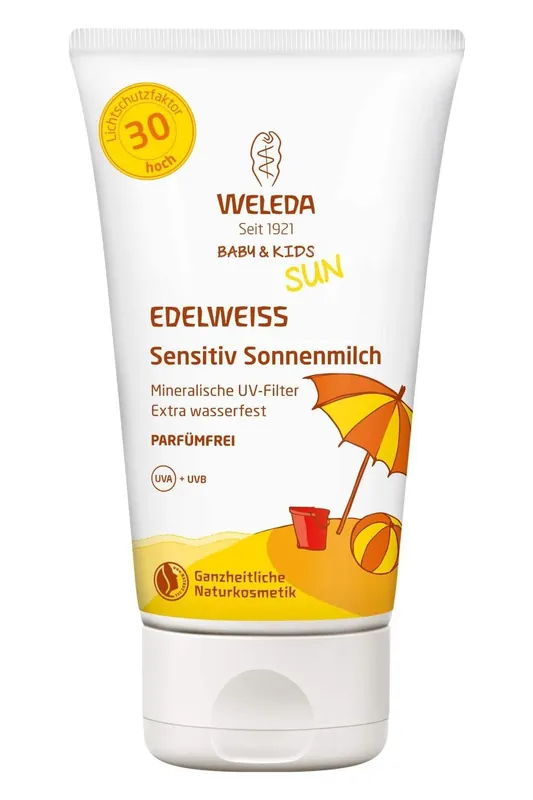 Weleda, Dětské opalovací mléko SPF 30 Sensitive, 150 ml, EXP: 03/2026 Nejprodávanější
