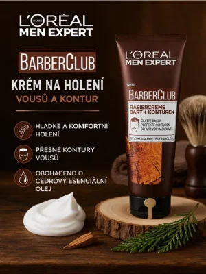 L’Oréal Men Expert Barber Club Krém na holení vousů a kontur s cedrovým olejem 150 ml Cenově Výhodný