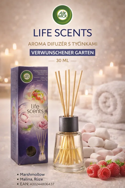 Přímo Od Výrobce Air Wick Life Scents – aroma difuzér s tyčinkami „Verwunschener Garten“ (30 ml)