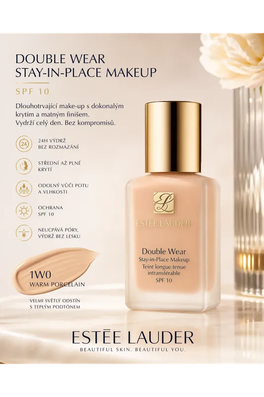 Nejprodávanější Estée Lauder Double Wear Stay-in-Place Makeup SPF 10 – odstín 1W0 Warm Porcelain 30ml
