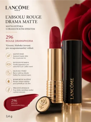 Lancôme L’Absolu Rouge Drama Matte – odstín 296 Rouge Dramaphoria 3,4g Hit Sezóny