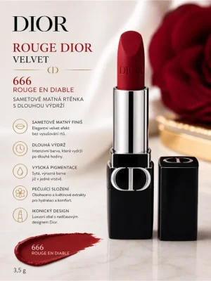 Oblíbený Dior Rouge Dior Velvet – odstín 666 Rouge en Diable - Ikonická luxusní rtěnka 3,5g