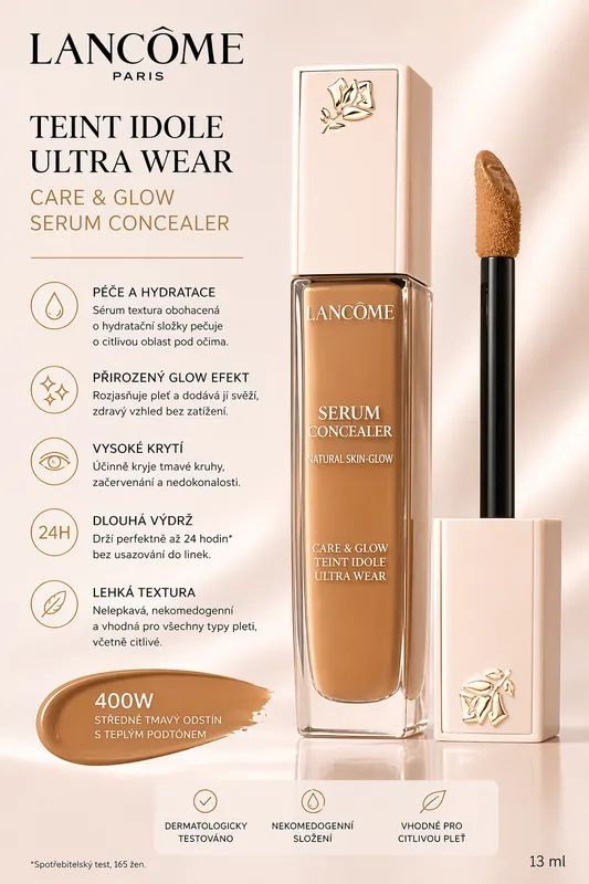 Ověřený Lancôme Teint Idole Ultra Wear Care & Glow Serum Concealer – odstín 400W 13ml