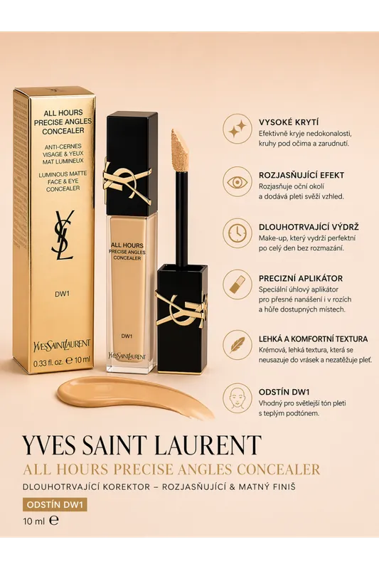 Yves Saint Laurent All Hours Precise Angles Concealer – korektor (DW1) 15ml Finální Výprodej