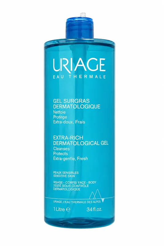 URIAGE Gel Surgras Dermatologique (1 l)Jemný dermatologický sprchový gel, poškozený aplikátor Jen Po Omezenou Doba