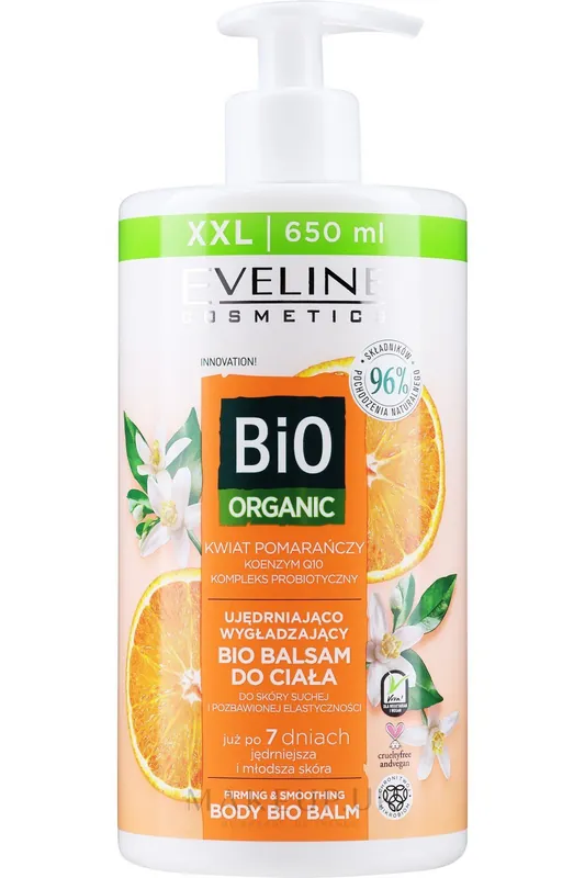 Eveline Bio Organic zpevňující a vyhlazující bio tělové mléko s pomerančovým květem 650 ml-(poškozený aplikátor) Rychlé Dodání