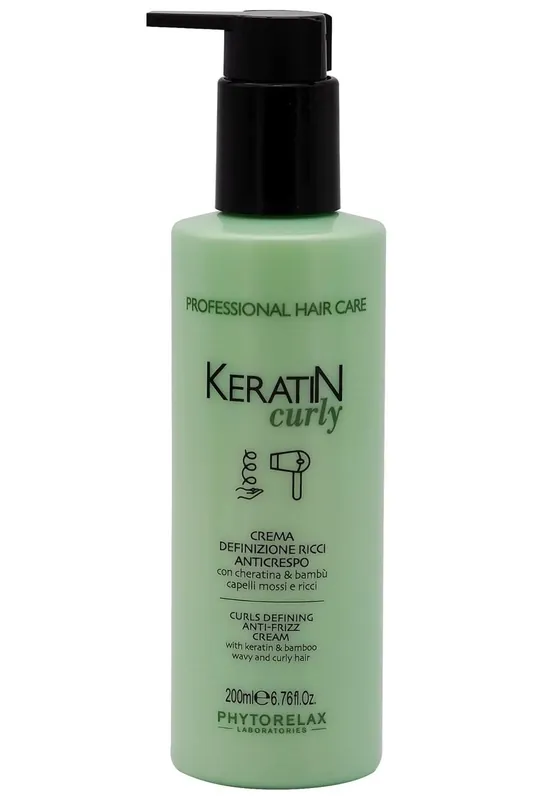Finální Výprodej Phytorelax Keratin Curly Krém pro definici vln a kudrlin proti krepatění 200 ml-(poškozený aplikátor)