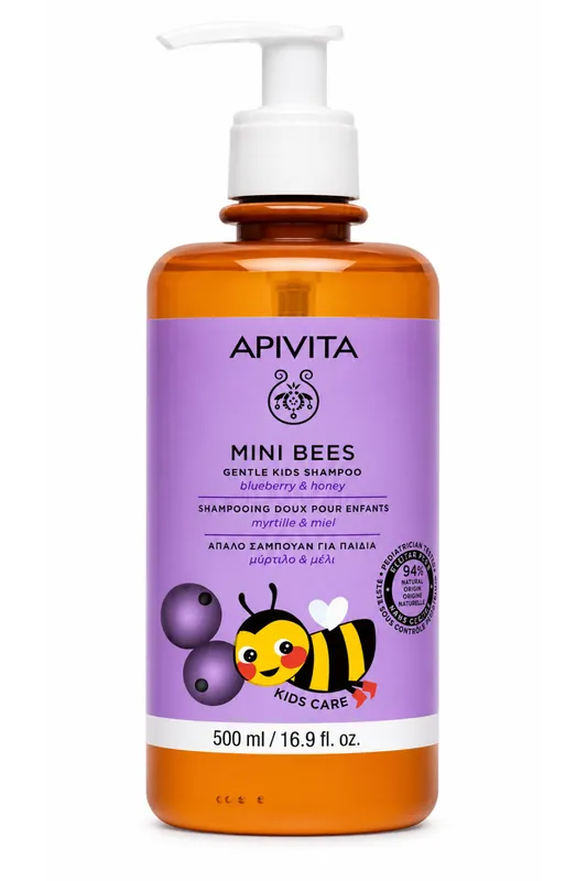APIVITA Mini Bees Gentle dětský šampon Blueberry & Honey 500 ml (poškozený aplikátor) Akční Cena