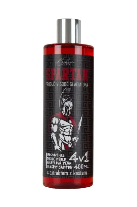 Vysoce Kvalitní Bohemia Gifts 4v1 Spartan – sprchový gel, šampon, pěna a mýdlo 400 ml (Odlomené víčko, vhodné k doplnění zásob)