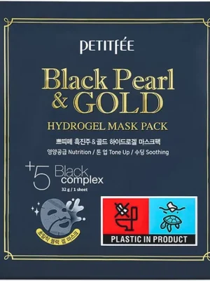 Petitfée Black Pearl and Gold Hydrogel Mask Pack - hydrogelová pleťová maska s výtažkem z černých perel Sezónní Sleva